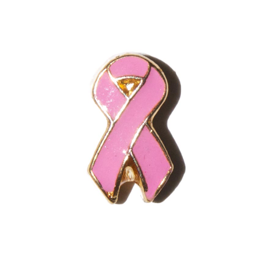 Breast cancer ribbon with gold trim 8mm floating locket charm - Click Image to Close